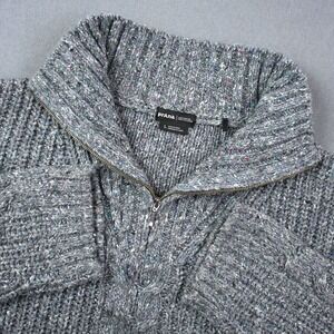 Prana Cable Knit 1/4 Zip Wool Silk Blend Sweater Pullover Womens L Nautical Yarn